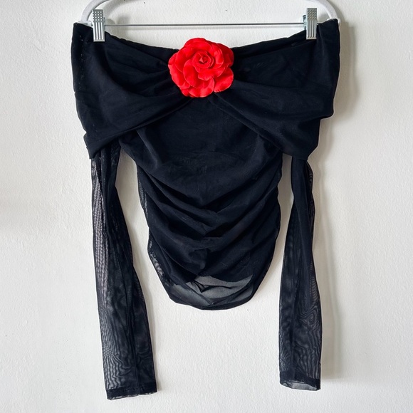 AMANDA UPRICHARD X Revolve Nellia Blouse Y2K Sheer Mesh 3D Rosette Top - Picture 8 of 16